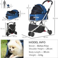 PawHut Pet Stroller Foldable Dog Cat Travel Carriage 2-In-1 Design Carrying Bag