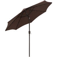 Outsunny Garden Parasol Outdoor Tilt Sun Umbrella LED Light Hand Crank Brown