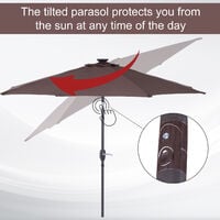 Outsunny Garden Parasol Outdoor Tilt Sun Umbrella LED Light Hand Crank Brown