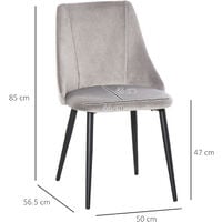 HOMCOM Set Of 2 Velvet-Feel High Back Dining Chairs w/ Metal Legs Grey