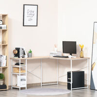 HOMCOM L-Shaped Home Office Desk Corner Table Workstation w/ Shelf, Natural
