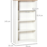 HOMCOM Modern 4-Tier Bookcase Display Unit Storage Cabinet Home Office White