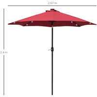 Outsunny Tilt Umbrella Outdoor Patio Solar Power LED Light Parasol w/ Hand Crank