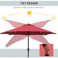 Outsunny Tilt Umbrella Outdoor Patio Solar Power LED Light Parasol w/ Hand Crank