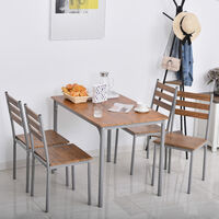 HOMCOM 5 PCs Dining Table Set w/ 4 Chairs Table Compact Dining Furniture Brown