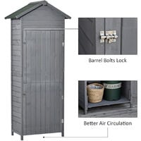 Outsunny Wood Garden Storage Shed Tool Cabinet w/ Felt Roof, 189x82x49cm, Grey