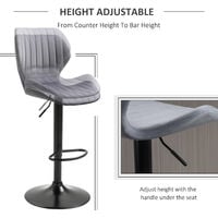 HOMCOM Bar Stool Set of 2 Fabric Adjustable Height Swivel Counter Chairs