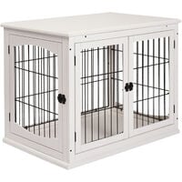PawHut Pet Crate End Table Wooden Dog Kennel Cage w/ Metal Wire 3 Doors Latches Small Animal House Modern Design Indoor White 81 x 58.5 x 66 cm