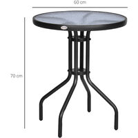 Outsunny Bistro Table Rounding Dining Tempered Glass Top Black φ60cm