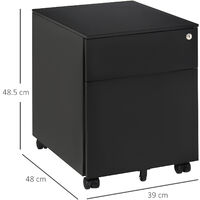 Vinsetto Vertical File Cabinet Steel Lockable with Pencil Tray and Casters Home Filing Furniture for A4, Letters, and Legal-sized Files, 39 x 48 x 48.5cm, Black