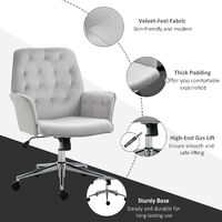 Vinsetto Velvet-Feel Fabric Office Swivel Chair Mid Back Computer Desk Chair with Adjustable Seat, Arm - Light Grey