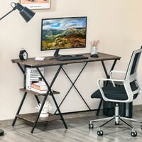 HOMCOM Wood-Effect Computer Work Desk w/ Shelves Metal Frame Home Office Storage