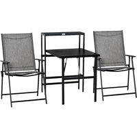 Outsunny 3 PCs Folding Garden Furniture Set w/ Table 2 Chairs Set Side Shelf