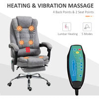 Vinsetto Fabric 6-Point Heating Vibration Massage Office Chair w/ Footrest Grey