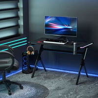 HOMCOM LED Game Office Desk Computer with Cup Holder 2 Cable Management, Black