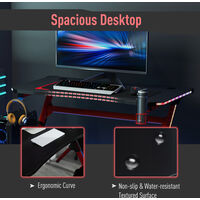 HOMCOM LED Game Office Desk Computer with Cup Holder 2 Cable Management, Red