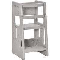 HOMCOM Kids 90cm Adjustable 3-Step Stool Ladder Platform Toddler Kitchen Assistance Grey