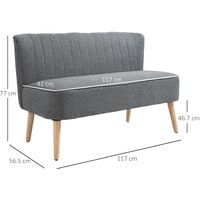 HOMCOM Modern Double Seat Sofa Compact Loveseat Couch Padded Linen Wood Legs