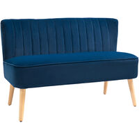 HOMCOM Velvet-Feel Double Sofa w/ Wood Frame Foam Padding High Back Blue