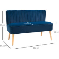 HOMCOM Velvet-Feel Double Sofa w/ Wood Frame Foam Padding High Back Blue