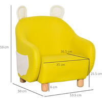 HOMCOM Cute PU Leather Animal Design Kids Armchair w/ Side Storage 3-6 Yrs Yellow