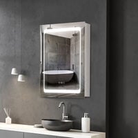 kleankin LED Lighted Bathroom Mirror Cabinet W/ LED Lights Shelves Wall-mounted