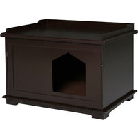 PawHut Wooden Cat Litter Box Covered End Table Hideaway Storage Cabinet Brown