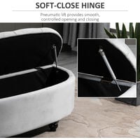 HOMCOM Semi-Circle Velvet-Touch Storage Ottoman Padded Seat Bench Living Grey