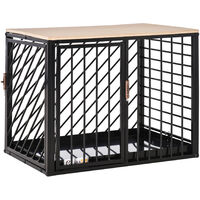 PawHut Heavy Duty Steel Dog Crate w/ Tray Wooden Top Black 61L x 44W x 49H cm