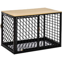 PawHut 48x76cm Small-Medium Pet Steel Crate Kennel w/ Tray Doors Wood Top