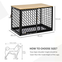 PawHut 48x76cm Small-Medium Pet Steel Crate Kennel w/ Tray Doors Wood Top