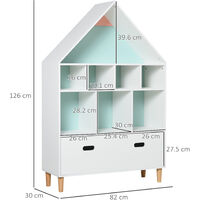 HOMCOM Kids 8-Cube Rocket Bookshelf Storage Chest w/ Wood Legs Cabinet White