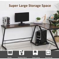 HOMCOM Industrial L Shaped Desk Round Corner Workstation for Home Office