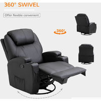 HOMCOM 8-Point Massage Recliner Chair Sofa Rocking Swivel W/ RC, Black
