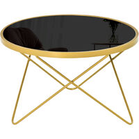 HOMCOM Tempered Glass Coffee Table Side Table w/ Golden Steel Leg 65x65x40cm
