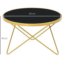 HOMCOM Tempered Glass Coffee Table Side Table w/ Golden Steel Leg 65x65x40cm