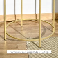 HOMCOM Round Side Table Morden Coffee Tables with Gold Metal Base, Table with Tempered Glass Tabletop, for Living Room, Bedroom, dining room
