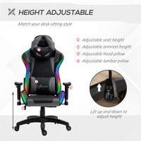Vinsetto Gaming Office Chair w/ Light, Lumbar Support, Gamer Recliner, Grey