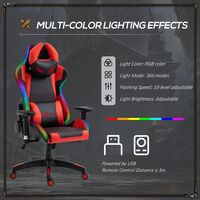 Vinsetto Gaming Office Chair w/ Light, Lumbar Support, Gamer Recliner, Red