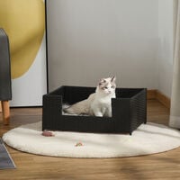 PawHut Rattan Dog Cat Pet Bed with Soft Cushion Metal 61L x 46W x 27H cm