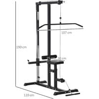 HOMCOM Adjustable Pulldown Machine, Dip Station Stand Weighted Ab Crunches Workout Abdominal Exercise For Home Gym Tower Body Building