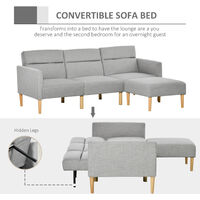 HOMCOM Upholstered Sofa bed Reversible Sectional Sofa Set linen-Touch Sleeper Futon with Footstool, Light Grey