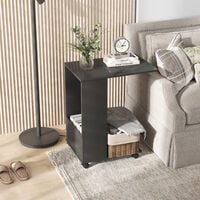 HOMCOM Mobile Sofa Side Table for Laptop Coffee w/ Storage and Casters, Black