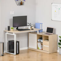 HOMCOM L-Shaped Home Office Desk w/ Shelf, Drawer, Corner Table Workstation