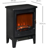 HOMCOM Electric Fireplace Stove, Free standing Fireplace Heater with Realistic LED Flame Effect, Overheat Safety Protection, 900W/1800W, Black