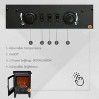 HOMCOM Electric Fireplace Stove, Free standing Fireplace Heater with Realistic LED Flame Effect, Overheat Safety Protection, 900W/1800W, Black