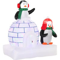 HOMCOM 1.5m Inflatable Penguins Igloo Christmas Decoration Home Indoor Outdoor Garden