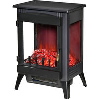 HOMCOM Free standing Electric Fireplace Stove, Fireplace Heater with LED Flame Effect, 3-sided Tempered Glass, Overheat Protection, 1000W/2000W, Black