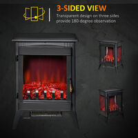 HOMCOM Free standing Electric Fireplace Stove, Fireplace Heater with LED Flame Effect, 3-sided Tempered Glass, Overheat Protection, 1000W/2000W, Black