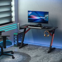 HOMCOM 'Z' Frame LED Light Gaming Table Racing Desk w/ Headphone Hook Cup Holder